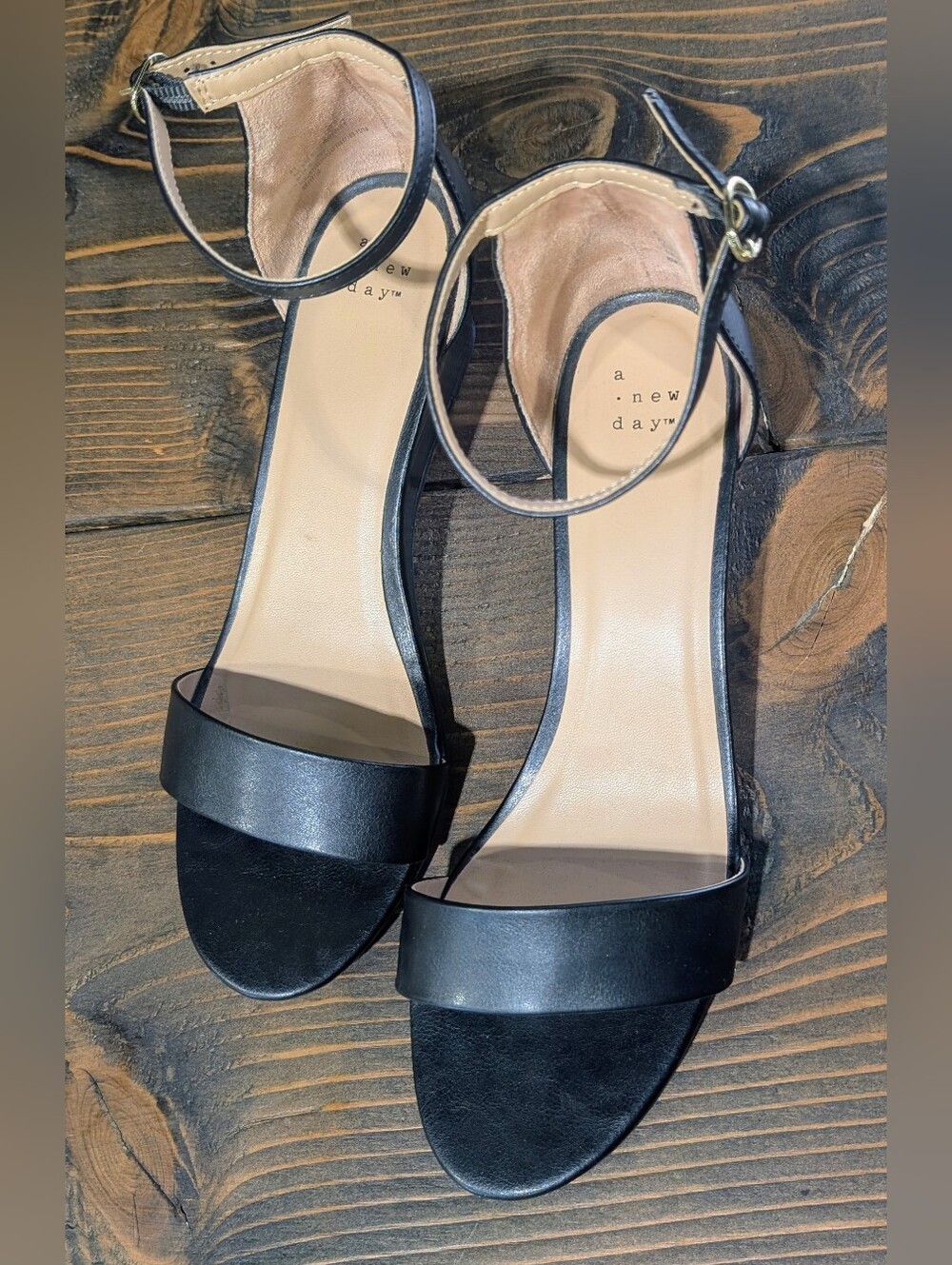 A New Day Black Ankle-Strap Block Heel Sandals